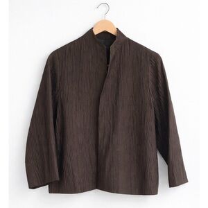 Eileen Fisher Silk Textured Open Jacket Petite Small Brown Minimalist Luxe